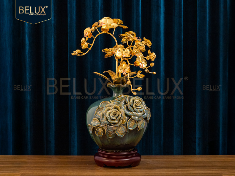 Chậu Lan Vàng Tụ Bảo mạ vàng 24k&nbsp;cao 55cm